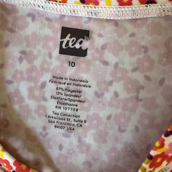 Tea collection Swim Top Rushguard Short Sleeve Floral Girls Size 10 - Picture 3 of 4